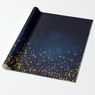 Gold Midnight Blue Sparkle Christmas Holiday Wrapping Paper