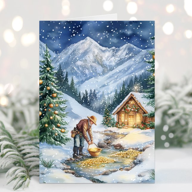 Gold Miner Gold Mining Gold Christmas Card (Gold Mining Christmas Card)