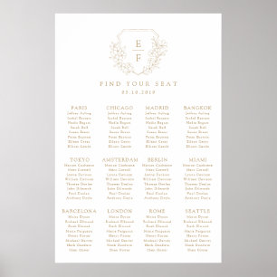 Gold Minimal Cherry Blossom Crest Seating Poster