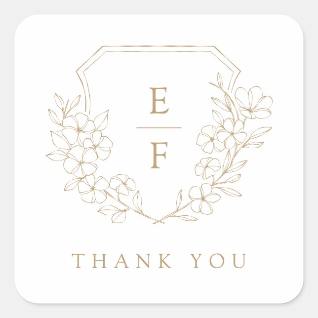 Gold Minimal Cherry Blossom Monogram Crest  Square Sticker (Front)