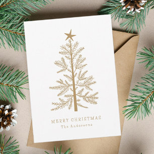 Gold Minimal Christmas Pine Tree Photo Holiday Card