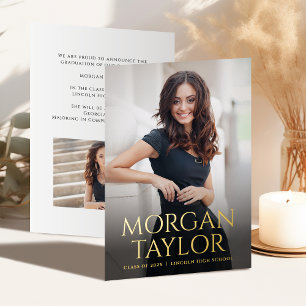 Gold Minimal Graceful Name Photo Grad Announcement