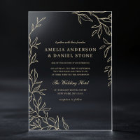 Gold Minimal Leaf Elegant Modern Wedding