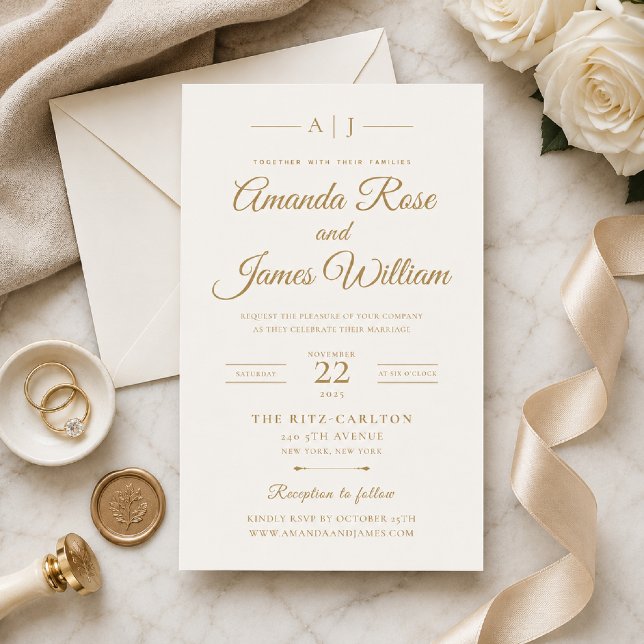 Gold Minimal Look Wedding Invitation Template (Elegant gold minimal wedding invitation with timeless luxury styling.)