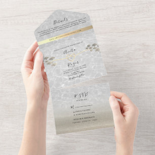 Gold Minimal Modern Beach Wedding All In One Invitation