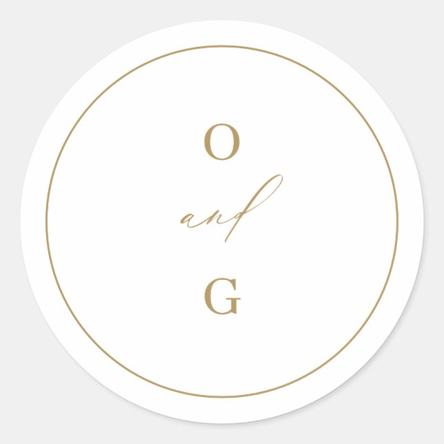 Gold minimal modern couple monograms wedding classic round sticker (Front)