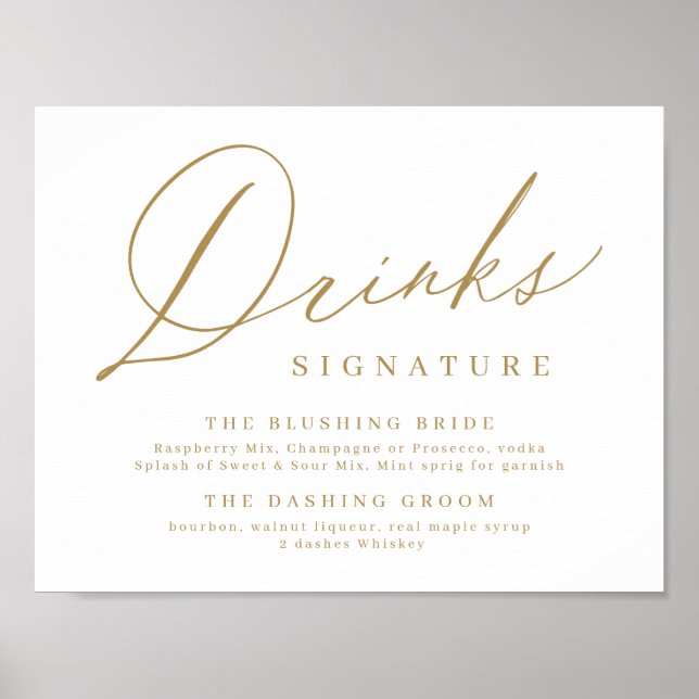 Gold minimal modern script signature drinks sign (Front)