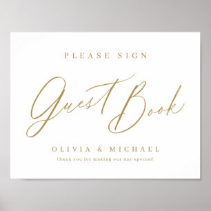 Gold minimal modern script wedding guest book sign