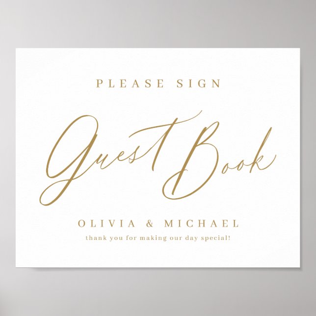 Gold minimal modern script wedding guest book sign (Front)