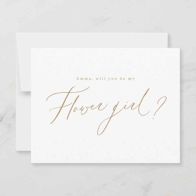 Gold minimal will you be my flower girl script invitation (Front)