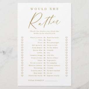Gold minimal would she rather bridal shower game