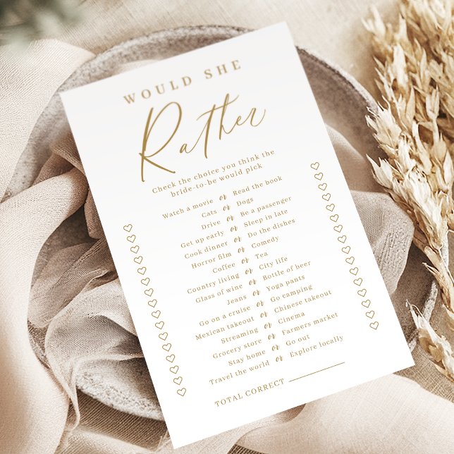 Gold minimal would she rather bridal shower game (Gold minimal would she rather bridal shower game)