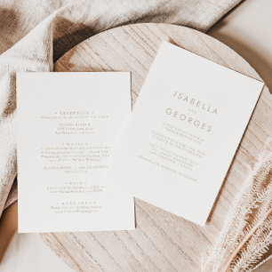 Gold Minimalist Back & Front Formal Wedding  Invitation