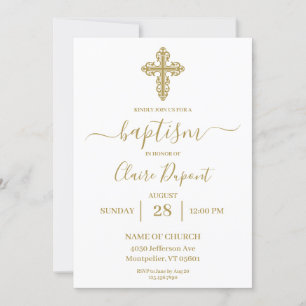 Gold minimalist Baptism Spanish Invitation