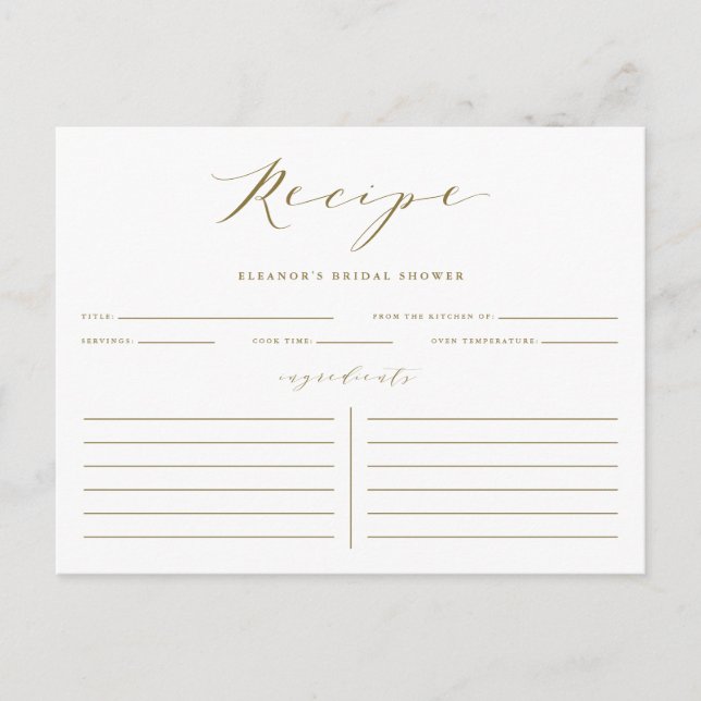 Gold Minimalist Bridal Shower Recipe Card (Front)