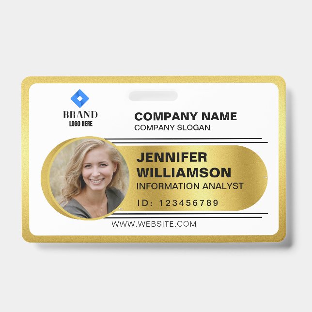Gold Minimalist Business QR Employee Photo ID Badge (Front)
