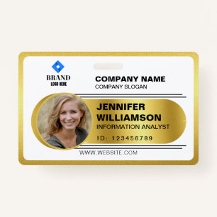Gold Minimalist Business QR Employee Photo ID ID Badge