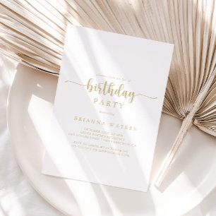 Gold Minimalist Calligraphy Birthday Party  Invitation