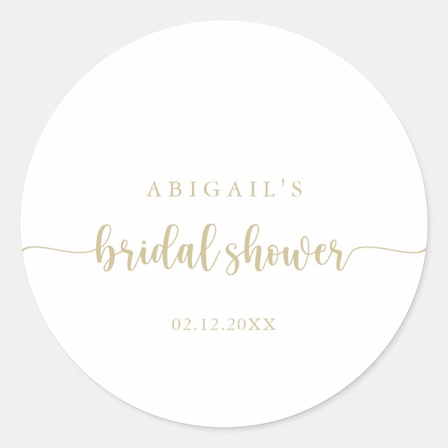 Gold Minimalist Calligraphy Bridal Shower Favour   Classic Round Sticker (Front)
