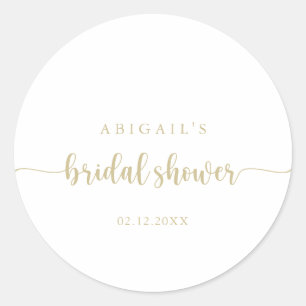 Gold Minimalist Calligraphy Bridal Shower Favour   Classic Round Sticker