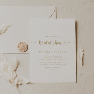 Gold Minimalist Calligraphy Bridal Shower  Invitation