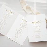 Gold Minimalist Calligraphy Folded Wedding Program Programme<br><div class="desc">This gold minimalist calligraphy folded wedding program is perfect for a rustic wedding. The simple and elegant design features classic and fancy script typography in gold. Include a quote or short message,  order of service,  wedding party and thank you message.</div>