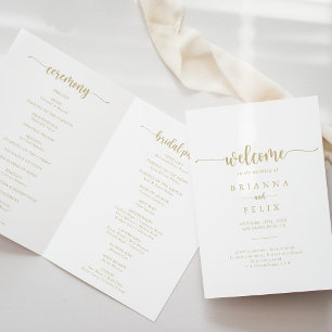 Gold Minimalist Calligraphy Folded Wedding Program Programme