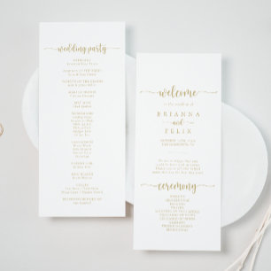 Gold Minimalist Calligraphy Wedding Program Programme