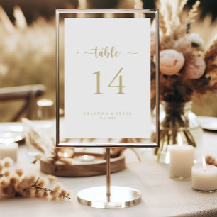 Gold Minimalist Calligraphy Wedding Table Number