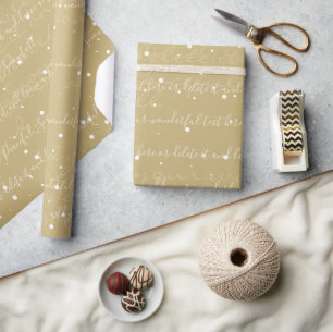 Gold Minimalist Custom Script Text Snowfall Wrapping Paper