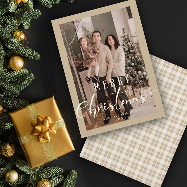 Gold Minimalist Cute Christmas Photo Family Holiday Card (Creator Uploaded)