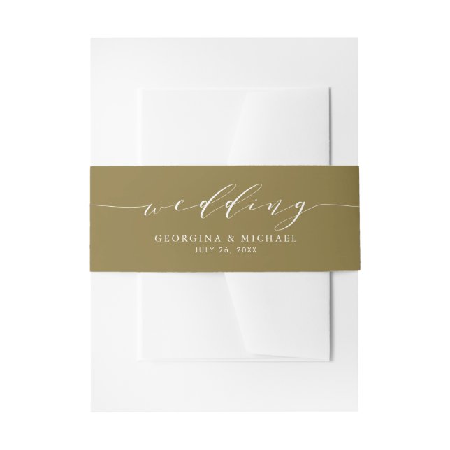 Gold Minimalist Dainty Script Wedding Invitation Belly Band (Front Example)