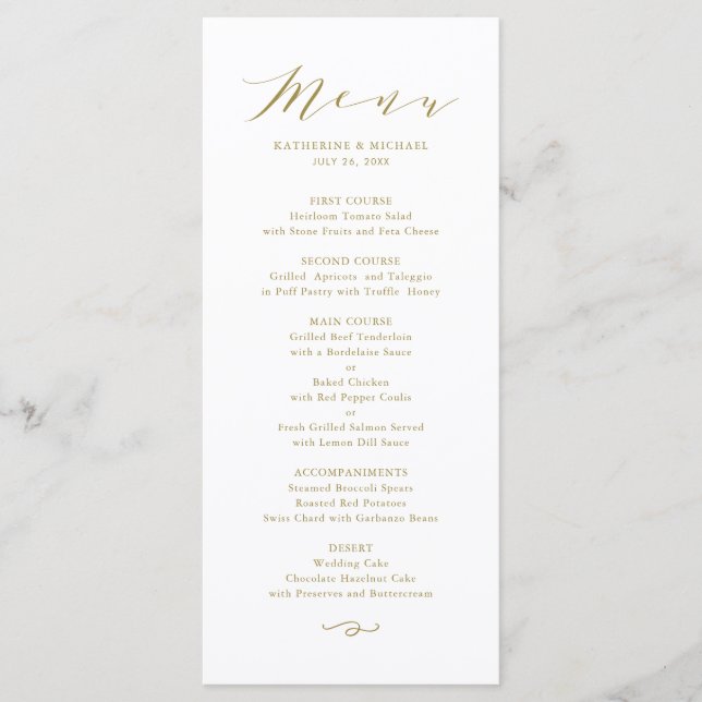 Gold Minimalist Dainty Script Wedding Menu (Front)