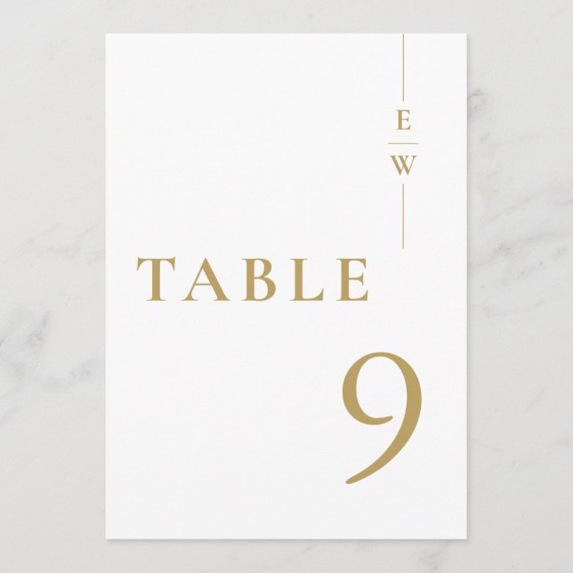 Gold Minimalist Elegant Monogram Table Number (Front)