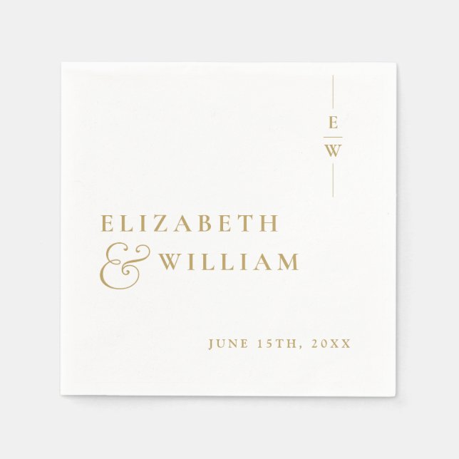 Gold Minimalist Elegant Monogram Wedding Napkin (Front)