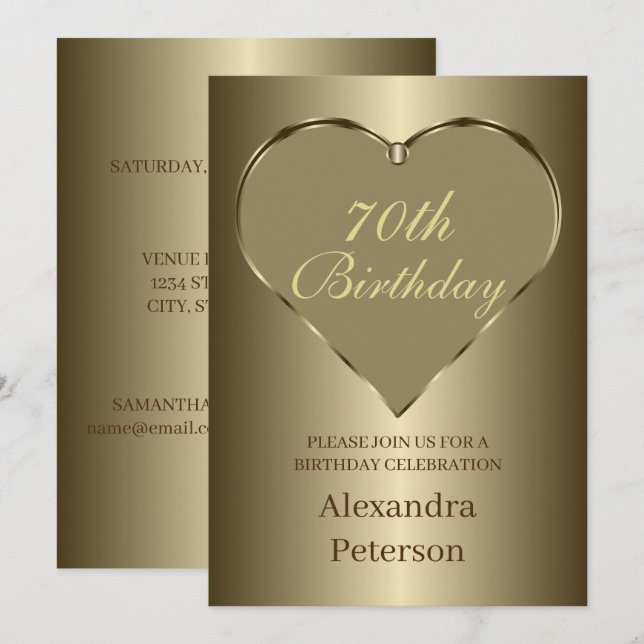 Gold Minimalist Heart Birthday Invitation (Front/Back)