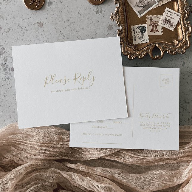 Gold Minimalist Menu Choice RSVP Postcard (Creator Uploaded)