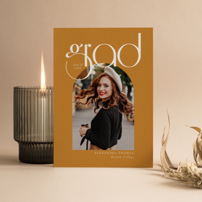 Gold Minimalist Modern 5 Arch Photo Graduation Invitation (Creator Uploaded)