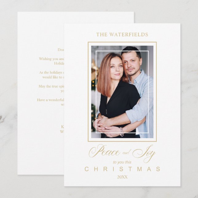 Gold Minimalist Modern Christmas Photo Family (Front/Back)