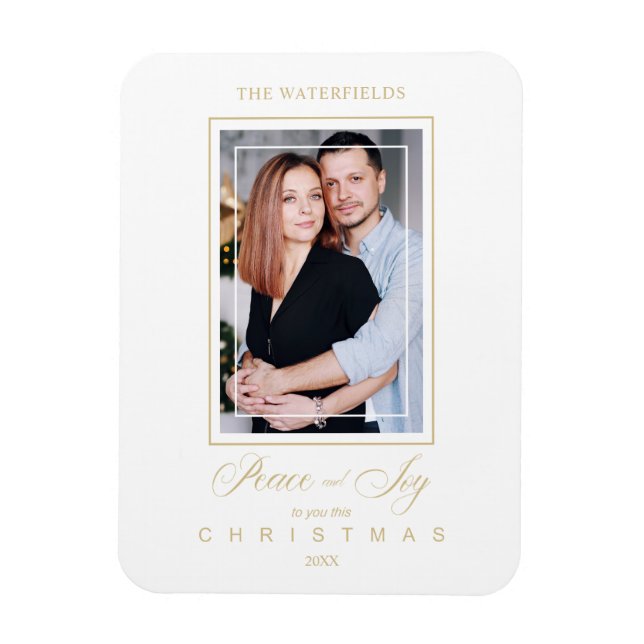Gold Minimalist Modern Christmas Photo Family Magnet (Vertical)