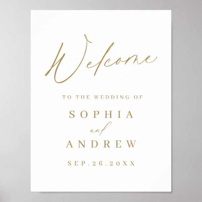 Gold minimalist modern script wedding welcome poster (Front)