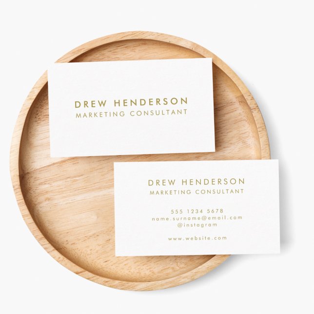 Gold Minimalist | Modern Simple Professional White Business Card (Make a lasting impression with this sleek white and gold custom business card design)