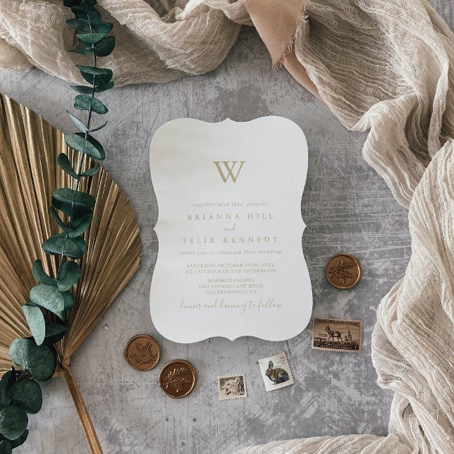 Gold Minimalist Monogram Wedding Invitation (Creator Uploaded)