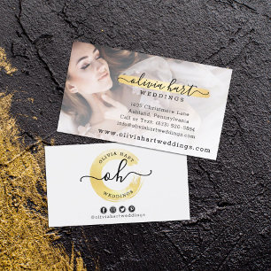 Gold Minimalist Paint Swash Custom Logo Photo Business Card