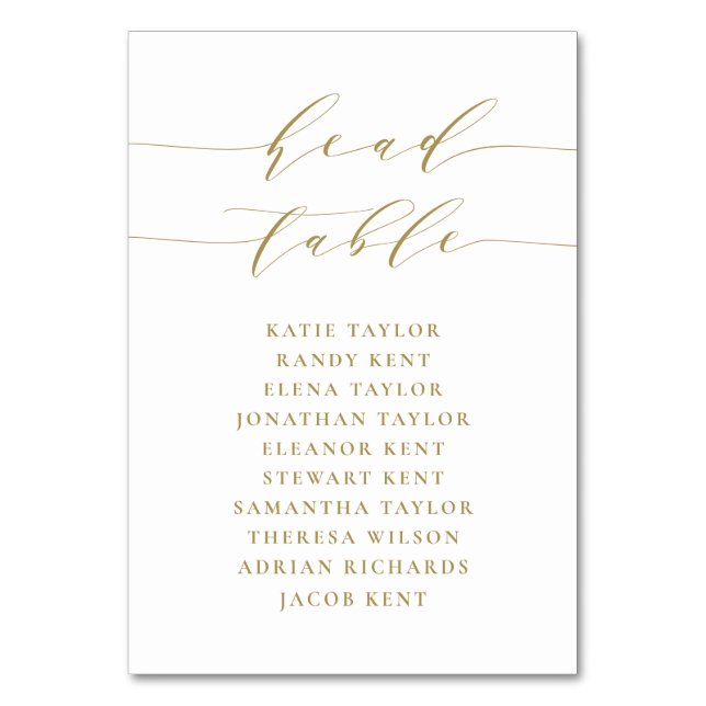 Gold Minimalist Script Head Table Wedding Number (Front)