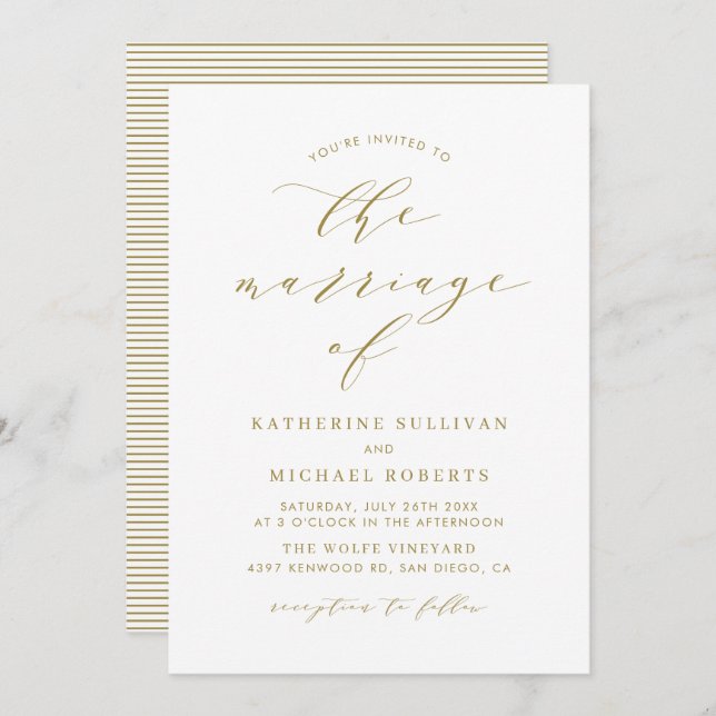 Gold Minimalist Script Wedding Invitation (Front/Back)