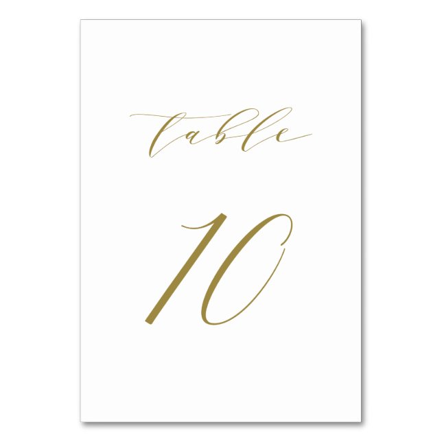 Gold Minimalist Script Wedding Table 10 Number (Front)