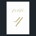Gold Minimalist Script Wedding Table 4 Number<br><div class="desc">Table 4. Complete your tablescape with this elegant and simple table numbers card. It features gold minimalist script with white background. This script table number is perfect for weddings,  graduation,  baby showers,  bridal showers and other events. Other number and colour are available.</div>