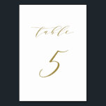 Gold Minimalist Script Wedding Table 5 Number<br><div class="desc">Table 5. Complete your tablescape with this elegant and simple table numbers card. It features gold minimalist script with white background. This script table number is perfect for weddings,  graduation,  baby showers,  bridal showers and other events. Other number and colour are available.</div>