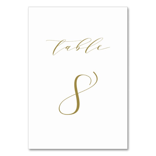 Gold Minimalist Script Wedding Table 8 Table Number (Front)